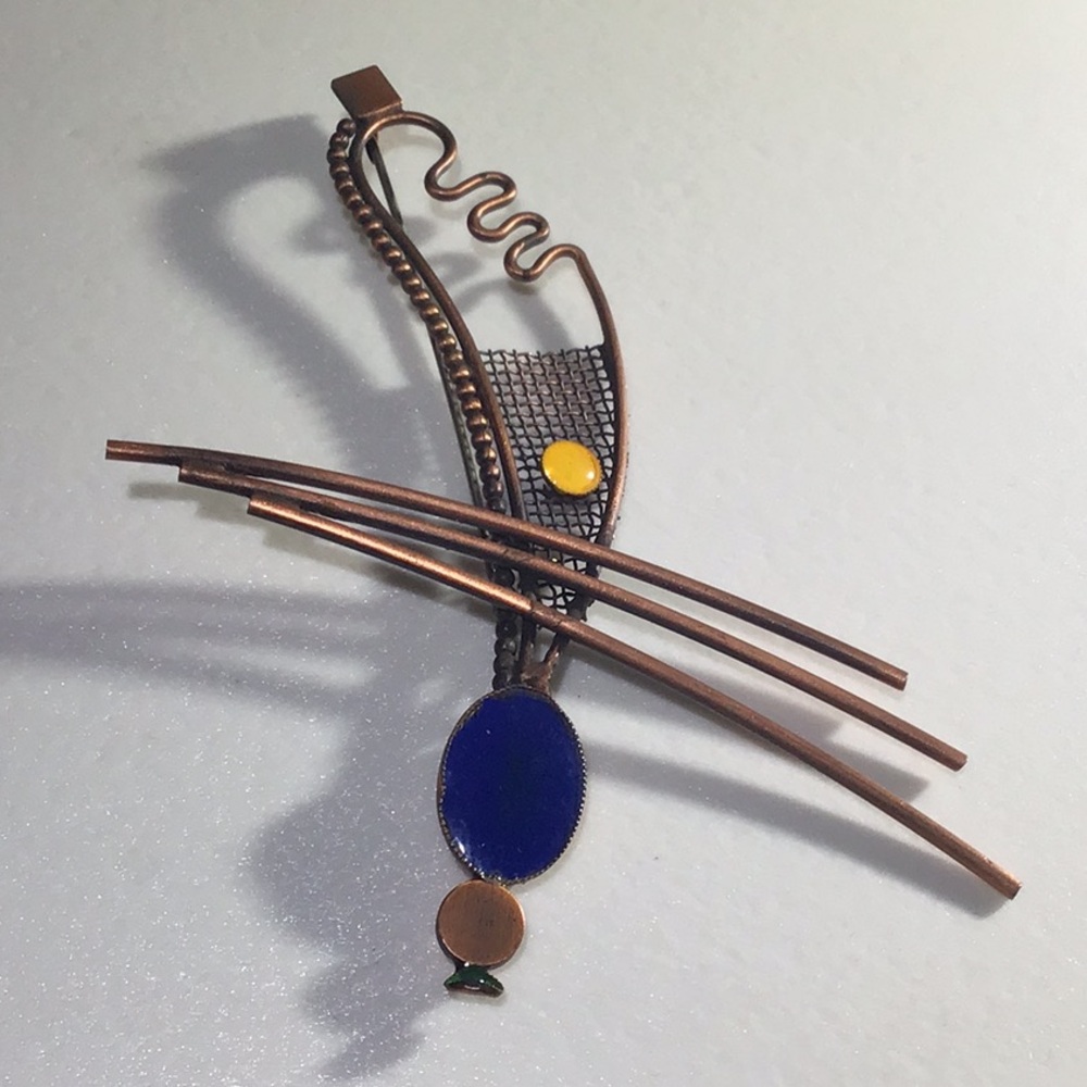 Abstract Copper and Enamel Brooch